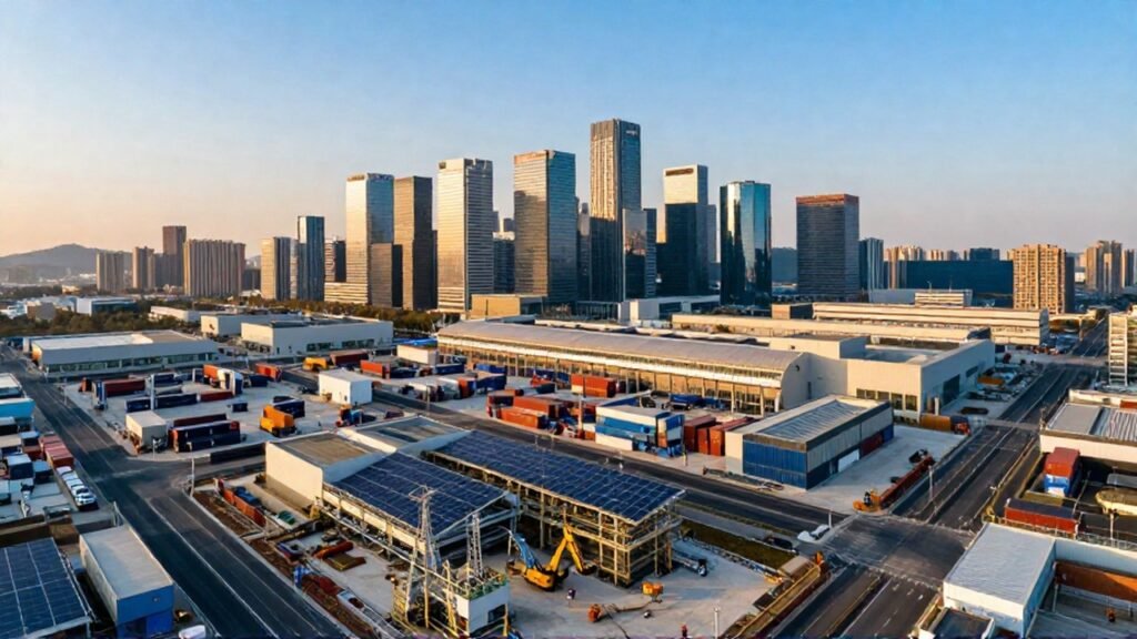 Paisaje económico diverso que integra construcción
