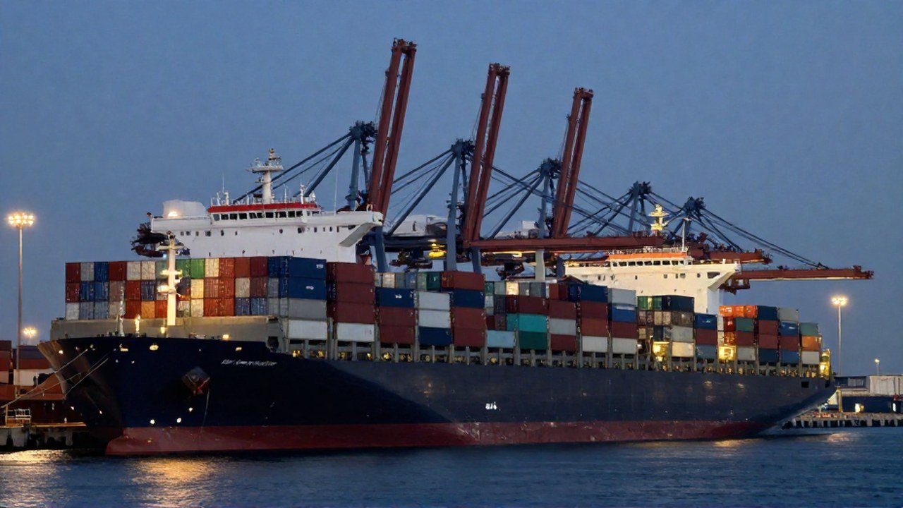 Barcos de carga con gran disparidad en el volumen de contenedores en un puerto industrial.